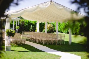 Outdoor wedding ceremony ideas-white canopy - chiavari chairs
