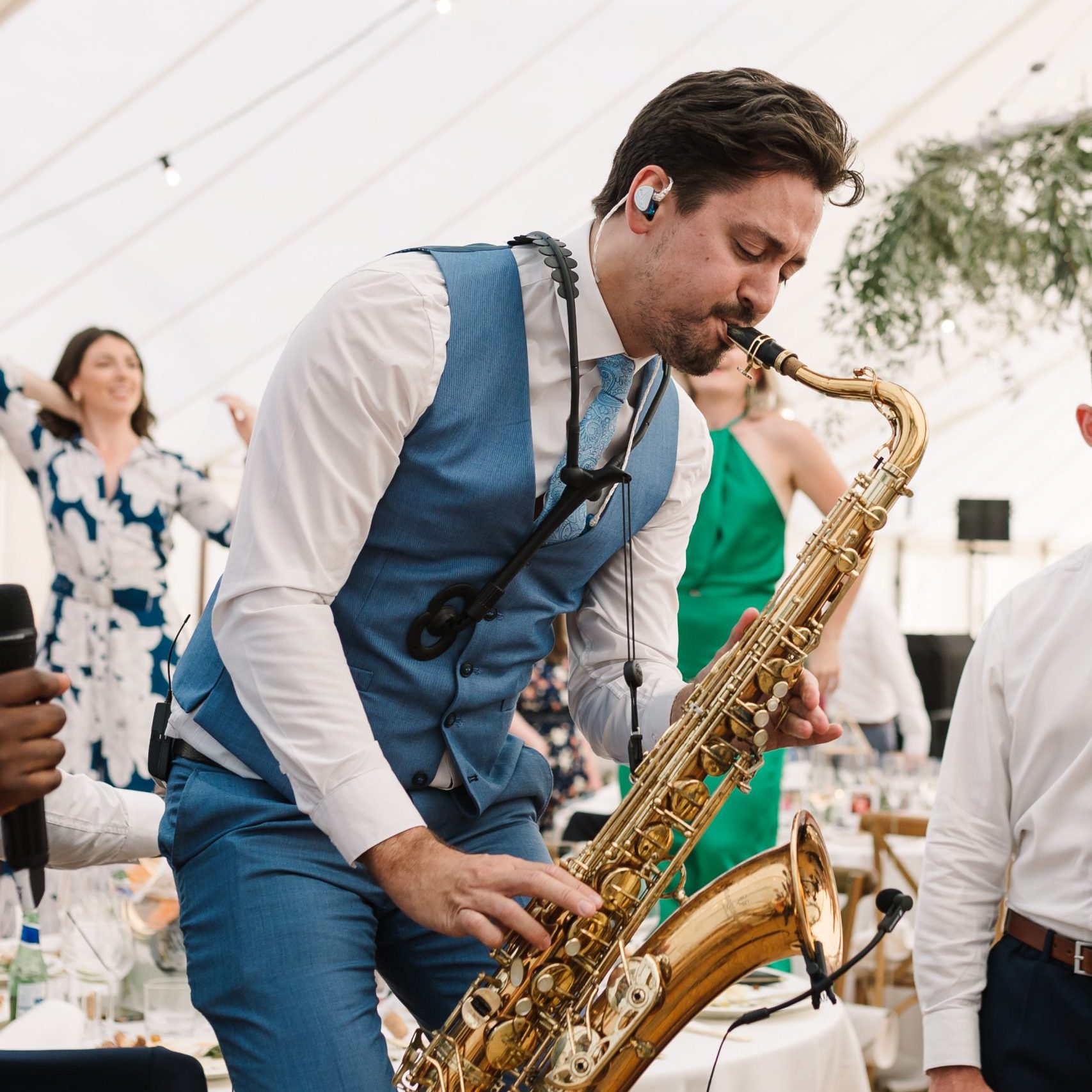 Sax player at Luxury marquee wedding | UK luxury wedding
