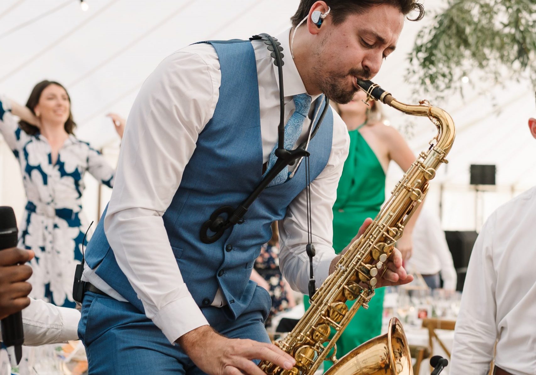 Sax player at Luxury marquee wedding | UK luxury wedding